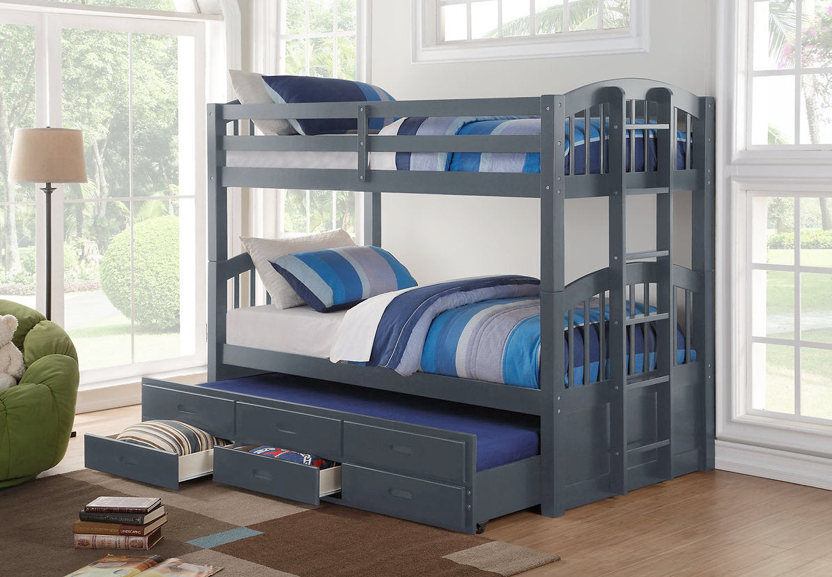 Side Bunks Horizontal Slats Wood Bunk Bed with Side Ladder, Trundle and Storage ...