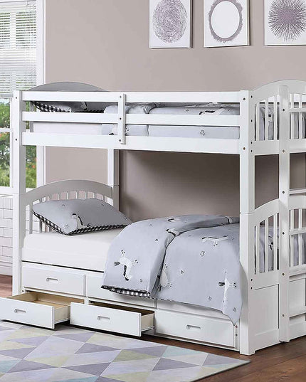 Horizontal Slats Wood Bunk Bed with Side Ladder, Trundle and Storage