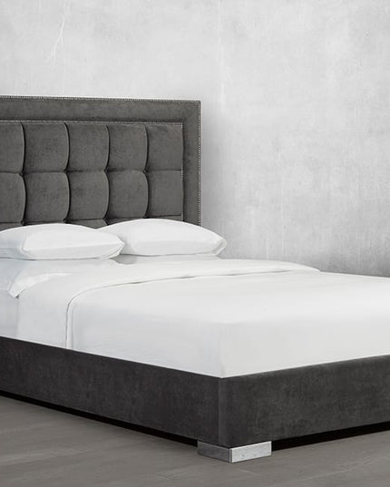 Custom Square Tufted Bed with Nailhead Trim