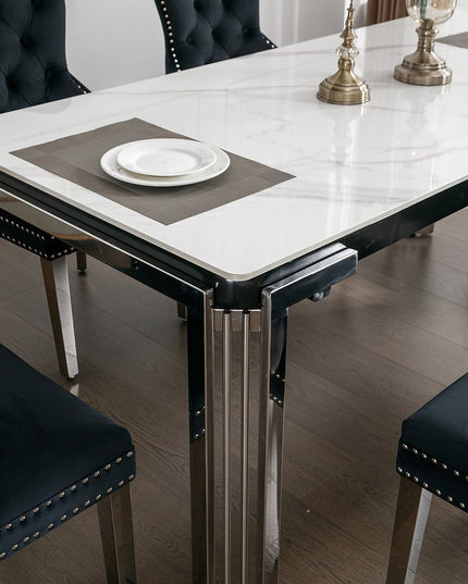 Ceramic Marble Chrome Dining Set with Velvet Chairs