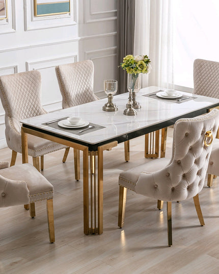 Ceramic Marble Gold Dining Set with Velvet Chairs