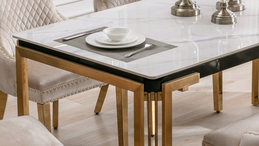 Ceramic Marble Gold Dining Set with Velvet Chairs