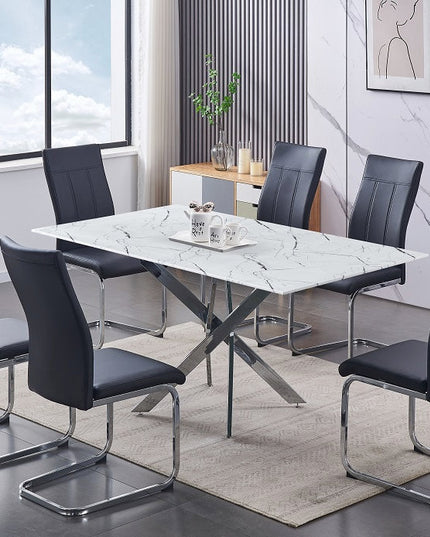 Tempered Marble Glass Dining Set with Chairs