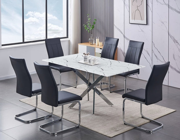 Tempered Marble Glass Dining Set with Chairs
