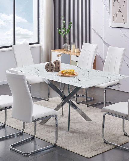 Tempered Marble Glass Dining Set with Chairs