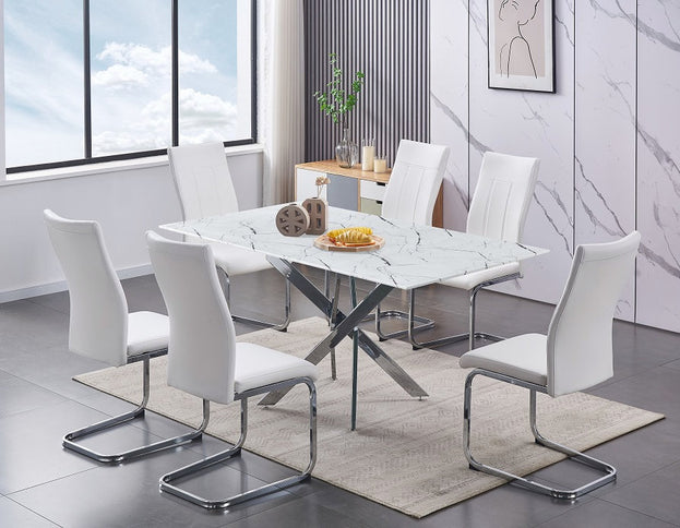 Tempered Marble Glass Dining Set with Chairs
