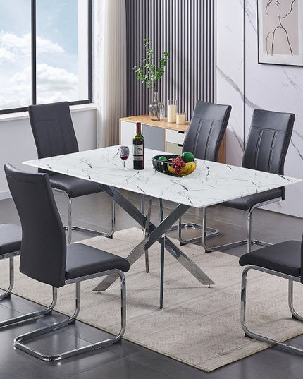 Tempered Marble Glass Dining Set with Chairs