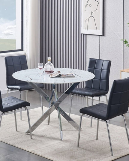 Round Tempered Marble Glass Dining Set with Chairs