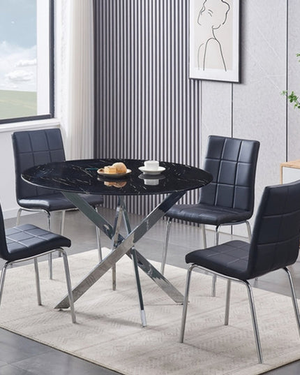 Round Tempered Marble Glass Dining Set with Chairs