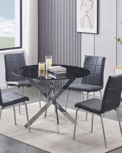 Round Tempered Marble Glass Dining Set with Chairs