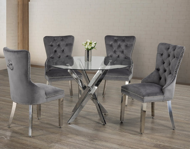 Round Tempered Clear Glass Dining Set with Chairs