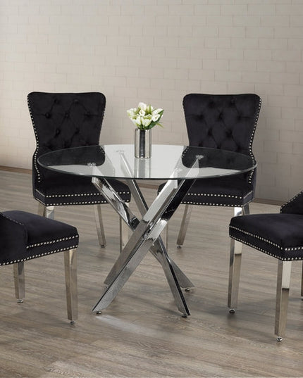 Round Tempered Clear Glass Dining Set with Chairs
