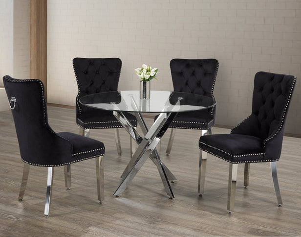 Round Tempered Clear Glass Dining Set with Chairs
