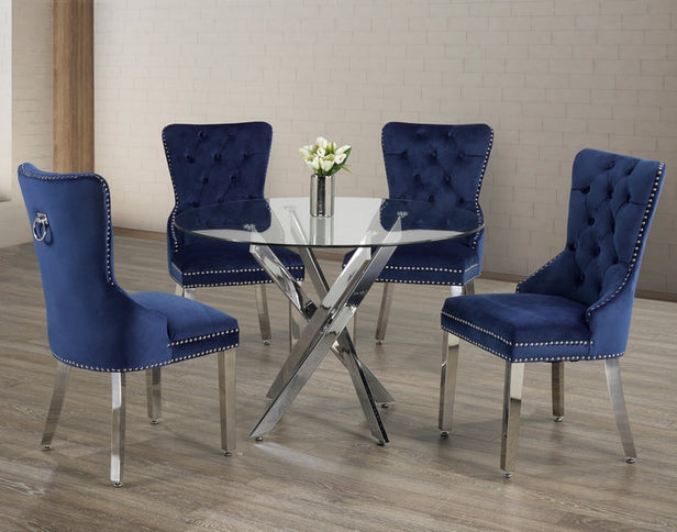 Round Tempered Clear Glass Dining Set with Chairs