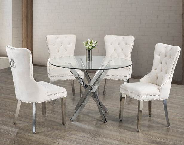 Round Tempered Clear Glass Dining Set with Chairs