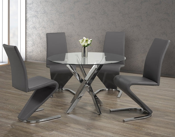 Round Tempered Clear Glass Dining Set with Chairs