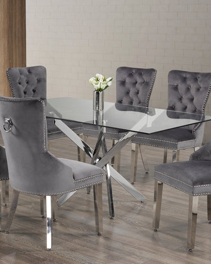 Rectangle Tempered Clear Glass Dining Set with Chairs