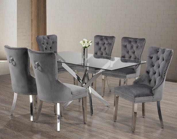 Rectangle Tempered Clear Glass Dining Set with Chairs