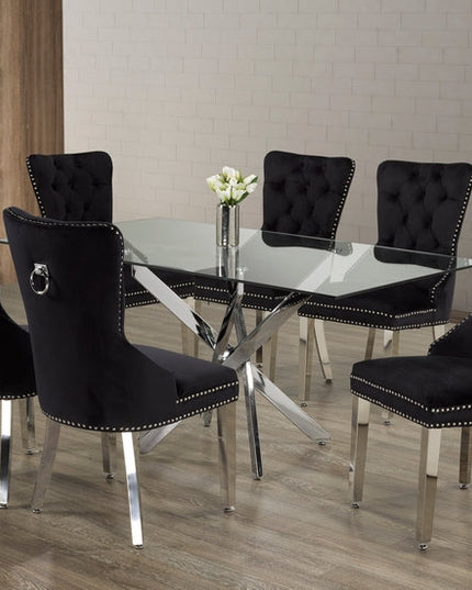 Rectangle Tempered Clear Glass Dining Set with Chairs