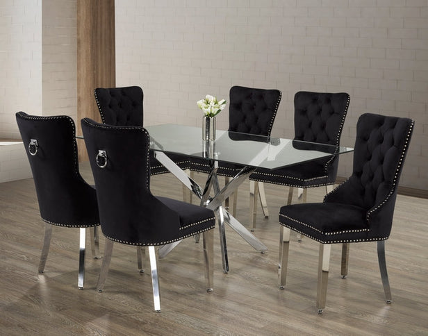 Rectangle Tempered Clear Glass Dining Set with Chairs