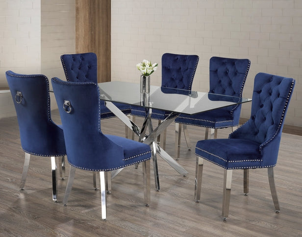 Rectangle Tempered Clear Glass Dining Set with Chairs
