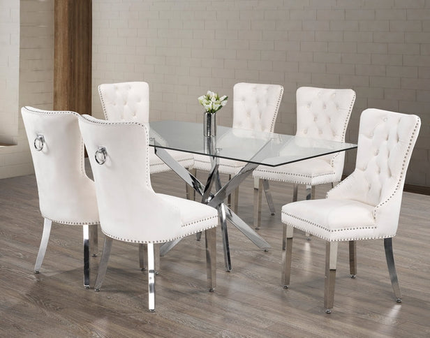 Rectangle Tempered Clear Glass Dining Set with Chairs