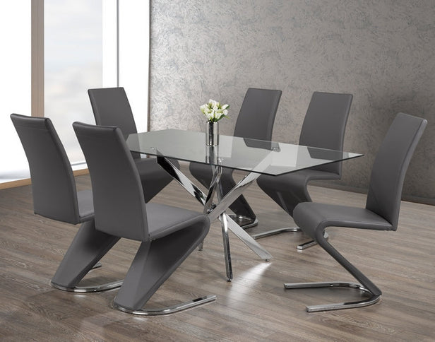 Rectangle Tempered Clear Glass Dining Set with Chairs