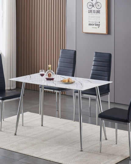 Tempered Marble Glass Dining Set with Chairs