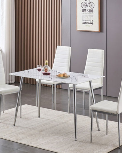 Tempered Marble Glass Dining Set with Chairs