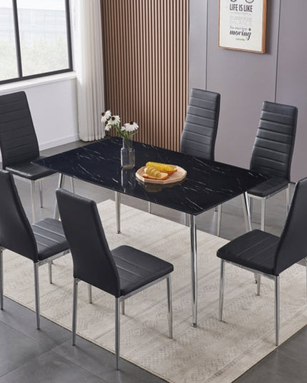 Tempered Marble Glass Dining Set with Chairs