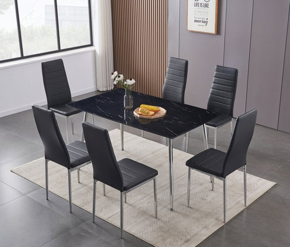 Tempered Marble Glass Dining Set with Chairs