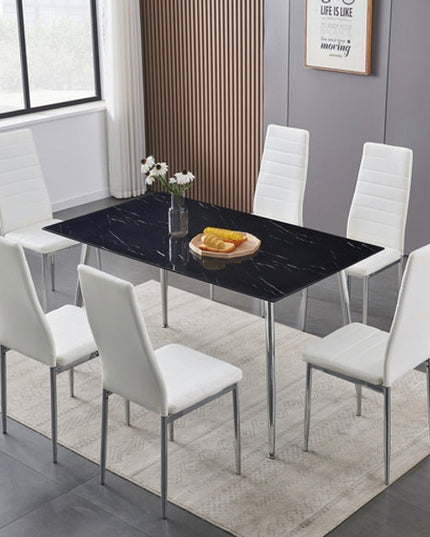 Tempered Marble Glass Dining Set with Chairs