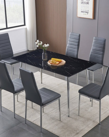 Tempered Marble Glass Dining Set with Chairs