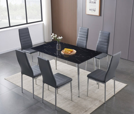 Tempered Marble Glass Dining Set with Chairs